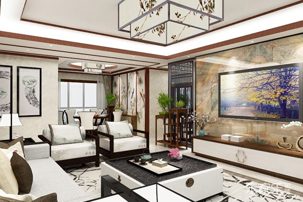 益陽學(xué)府花園120平新中式風格裝修案例