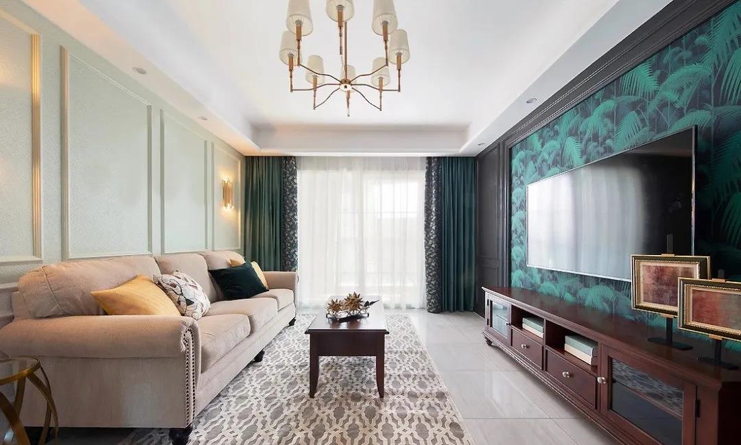 97㎡現(xiàn)代美式風格新房裝修，背景墻復古細膩！