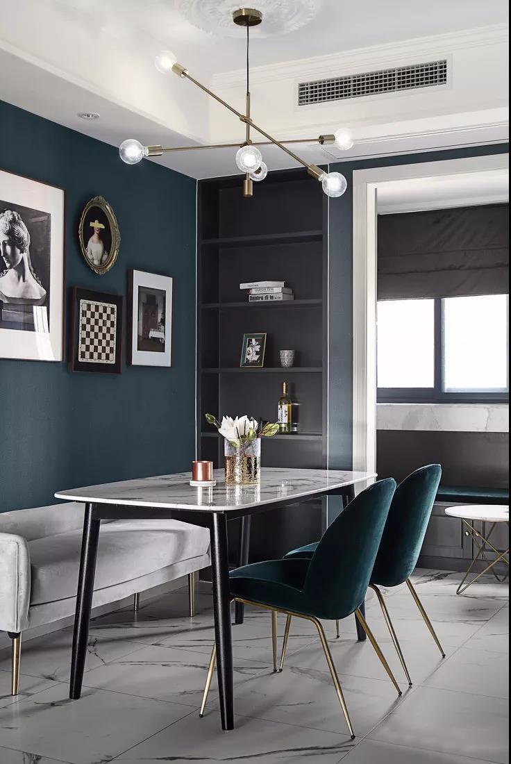 125㎡現(xiàn)代輕奢混搭風格裝修圖片，墨綠色復古經(jīng)典！