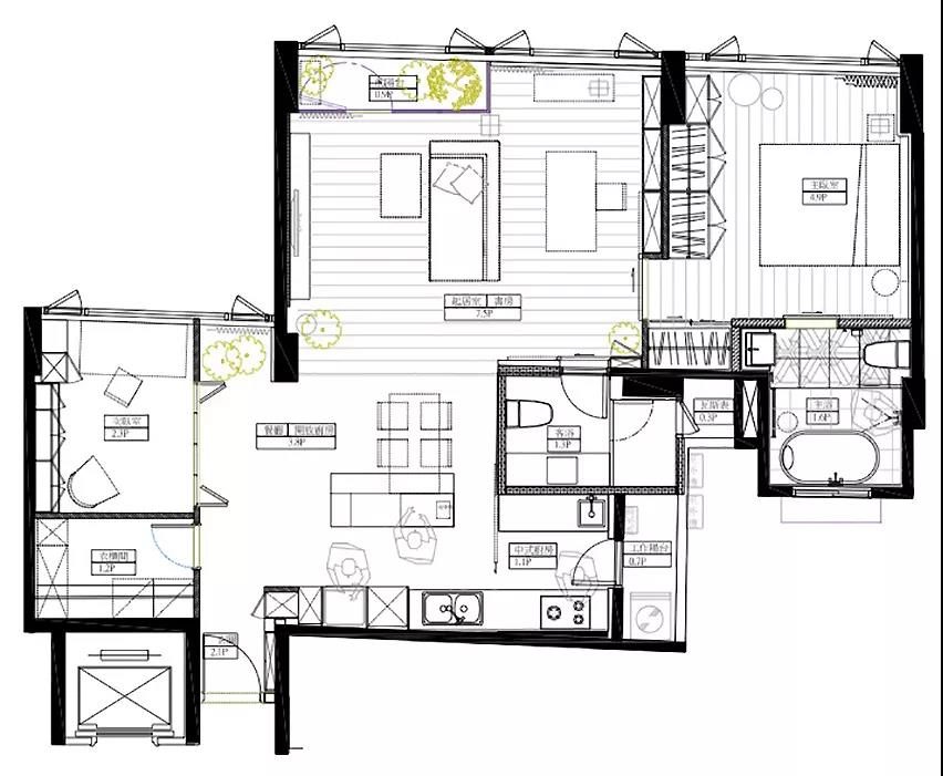 93㎡現(xiàn)代簡約風格室內(nèi)裝修效果圖，陽臺落地窗太美了吧！