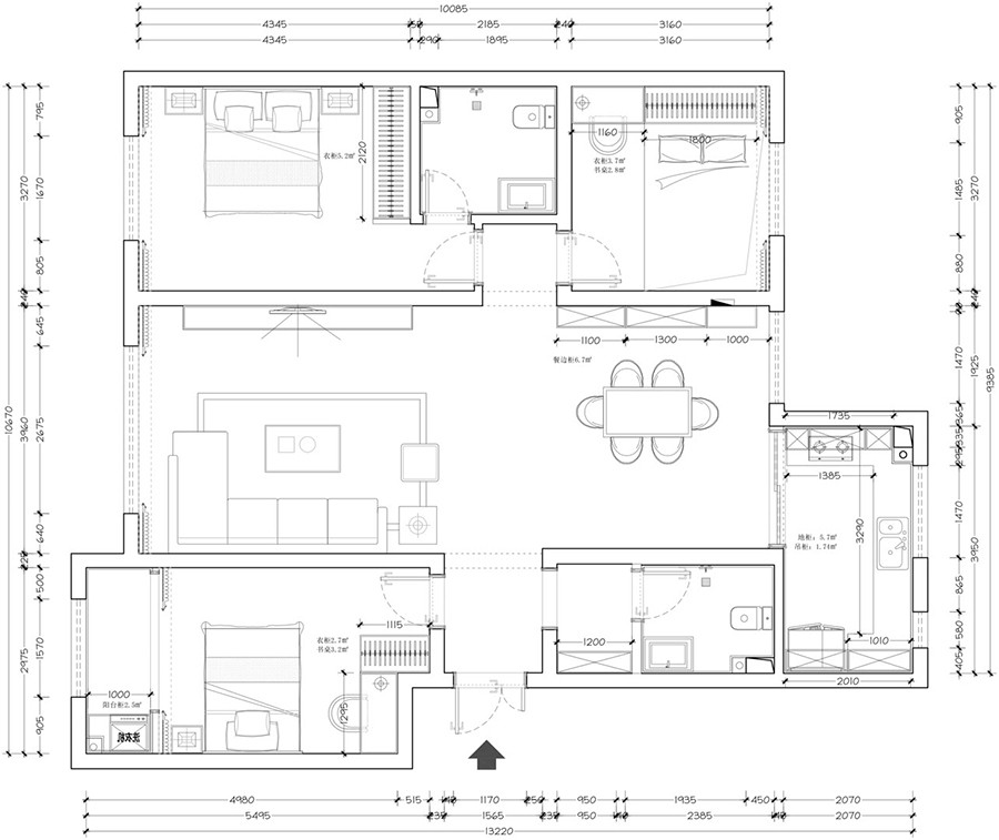 120平輕奢風(fēng)三房裝修，輕奢風(fēng)為主色調(diào)