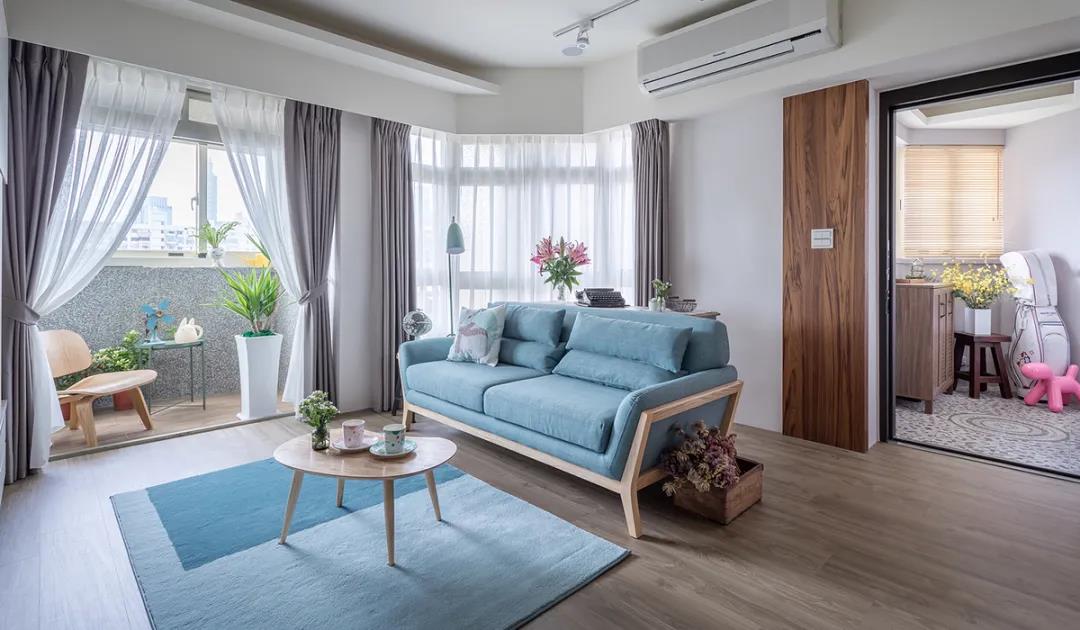 100㎡簡約北歐風(fēng)格新房裝修案例，湖藍(lán)色清新美宅！