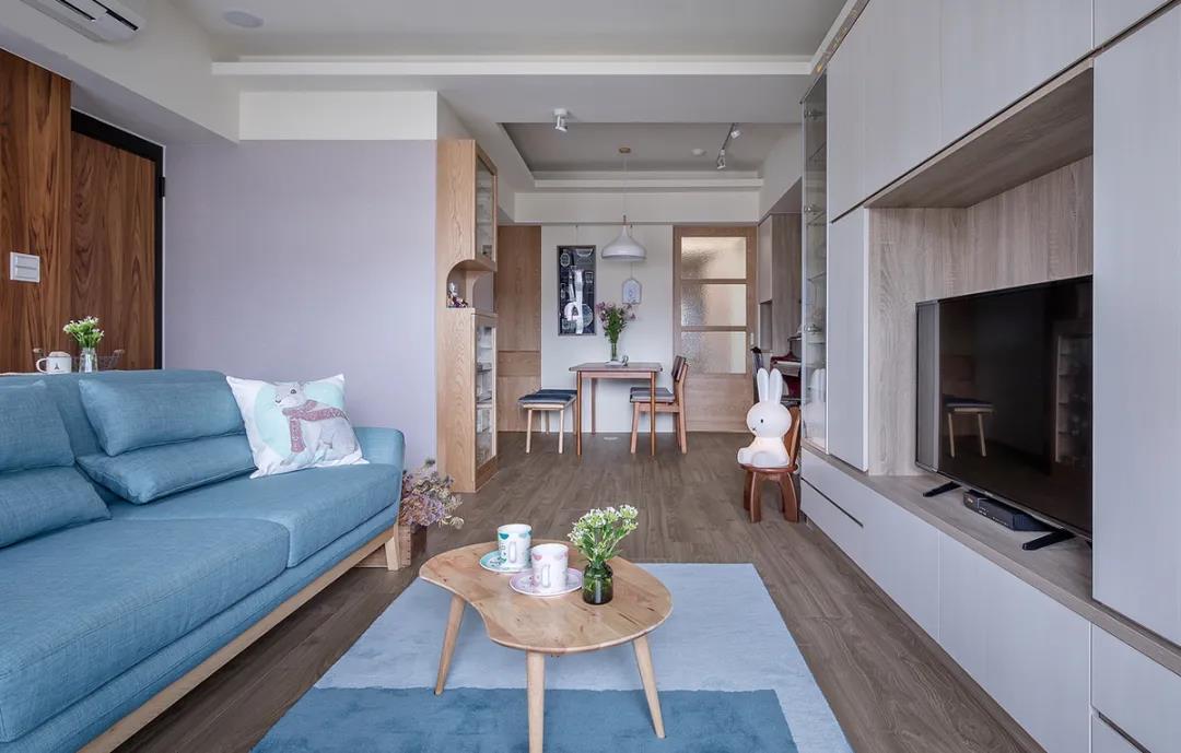 100㎡簡約北歐風(fēng)格新房裝修案例，湖藍(lán)色清新美宅！