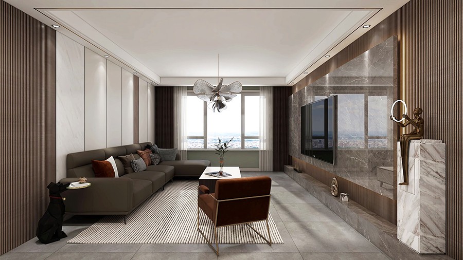 120平輕奢風三房裝修，輕奢風為主色調