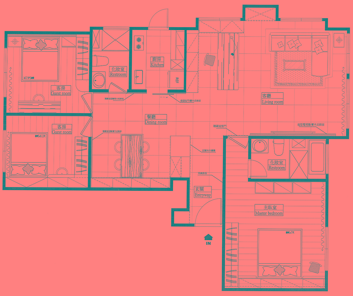 120平大三房輕奢風格裝修，色彩沉著內(nèi)斂
