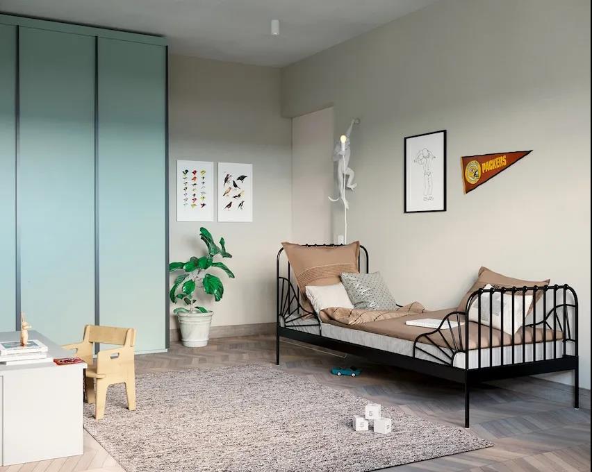 92平現(xiàn)代復(fù)古風(fēng)格裝修，湖藍(lán)色+水磨石餐廳