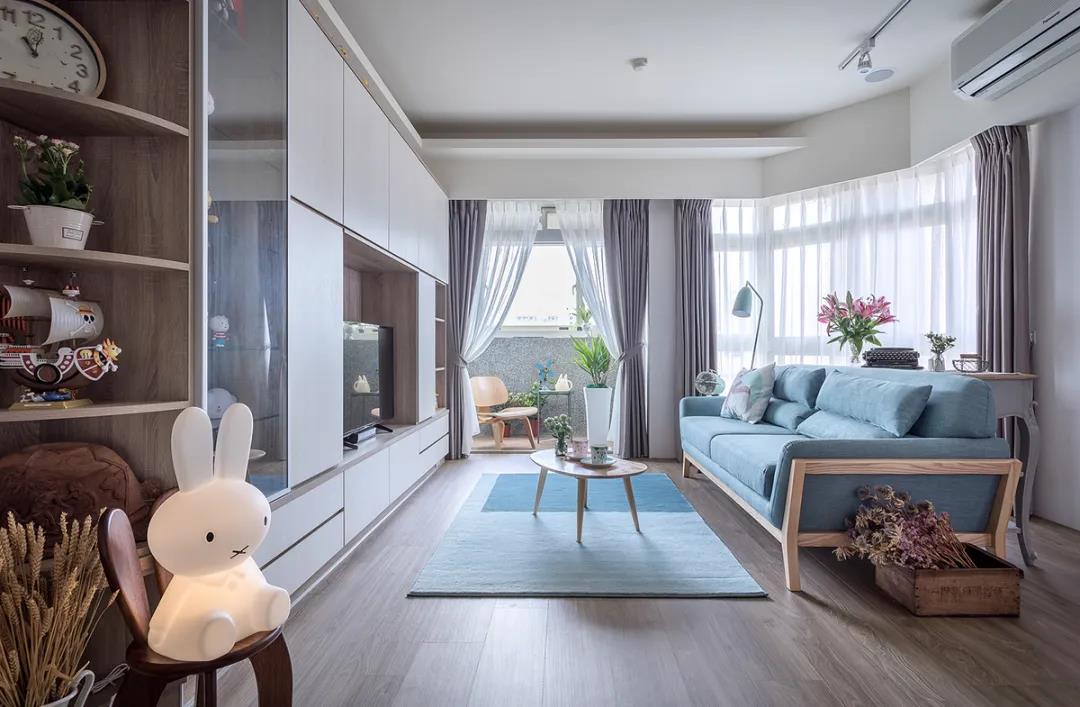 100㎡簡(jiǎn)約北歐風(fēng)格新房裝修案例，湖藍(lán)色清新美宅！